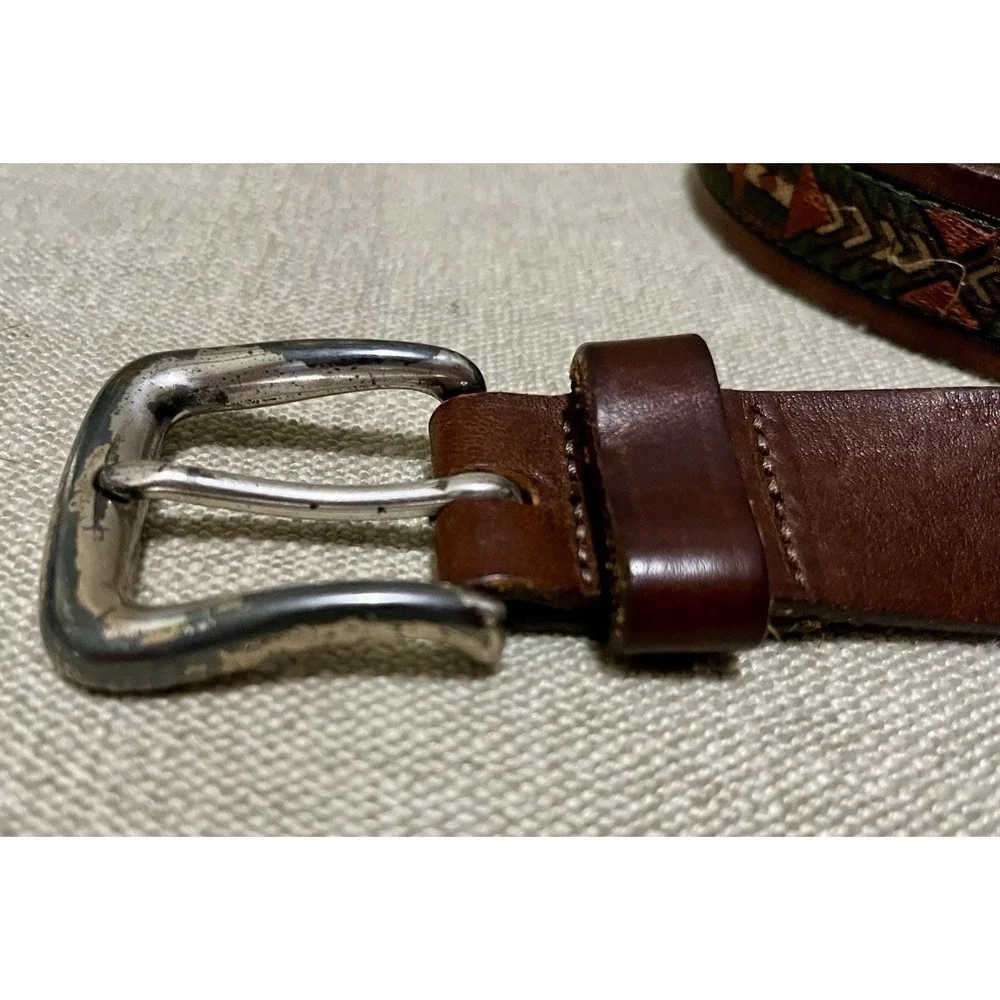 Brighton Sz 38 Buffalo Nickel Leather Belt Southwest Design Western Unisex Brown